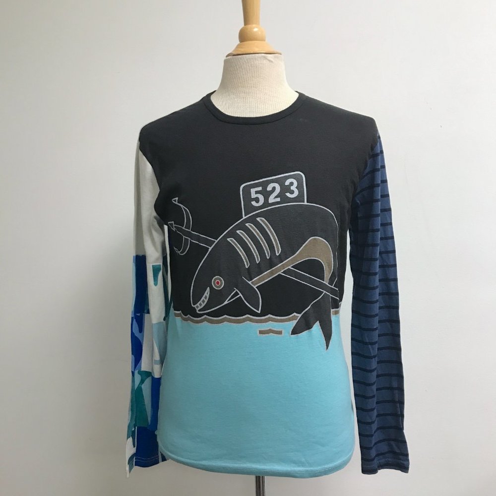 Custo Barcelona Mens long sleeve graphic cotton t shirt 2 M shark triton htf